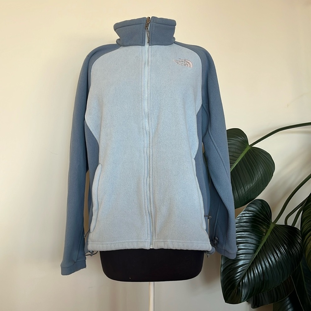 The North Face light blue/dark blue fleece zip-up